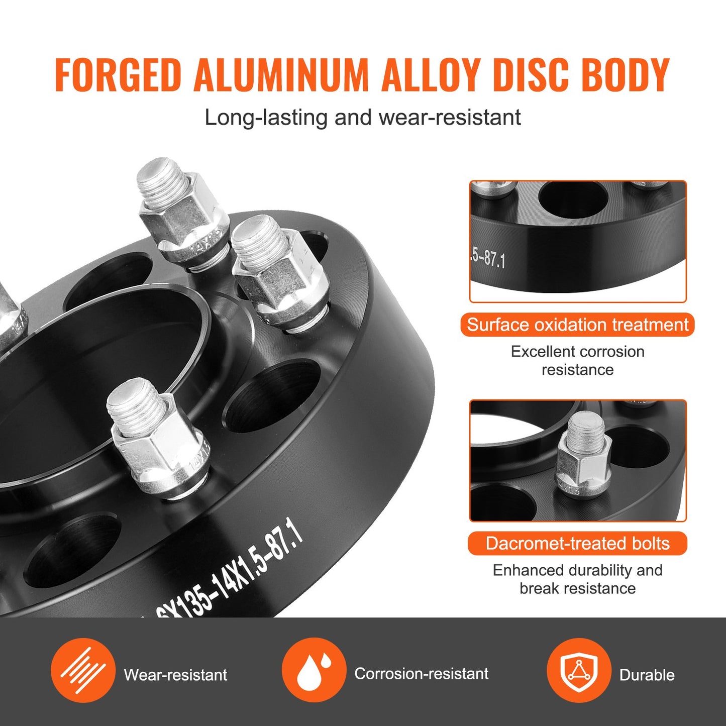 1.5" 6"x5.3" Wheel Spacers Wheel Adapters 6 Teeth Forged Spacers 4 PCS Black