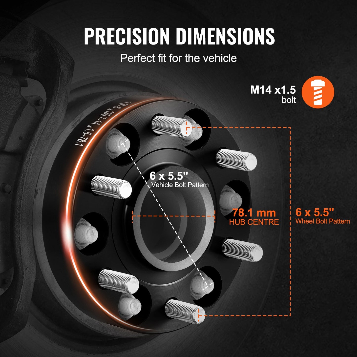 1.5" 6"x5.5" Wheel Spacers Wheel Adapters 6 Teeth Forged Spacers 4 PCS Black