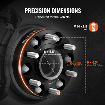 1.5" 6"x5.5" Wheel Spacers Wheel Adapters 6 Teeth Forged Spacers 4 PCS Black