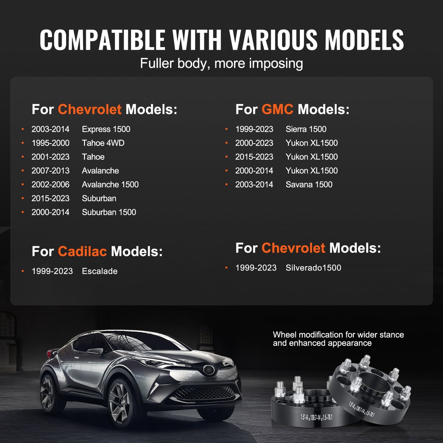 1.5" 6"x5.5" Wheel Spacers Wheel Adapters 6 Teeth Forged Spacers 4 PCS Black