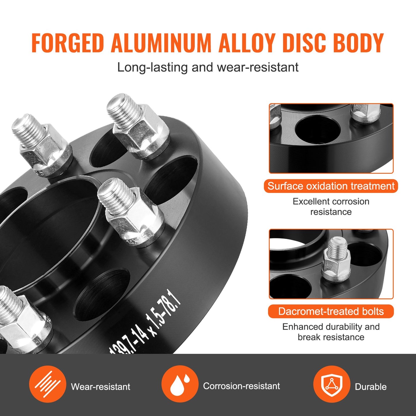 1.5" 6"x5.5" Wheel Spacers Wheel Adapters 6 Teeth Forged Spacers 4 PCS Black