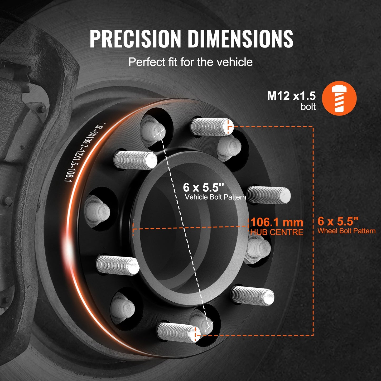 Wheel Spacers, 1.5" 6"x5.5" Wheel Adapters, 6 Lug Forged Spacer, 106.1 mm Bore Hubcentric M12 x1.5 Studs Spacers, Fit for 1996-2022 Toyota and Lexus, 4 PCS Black