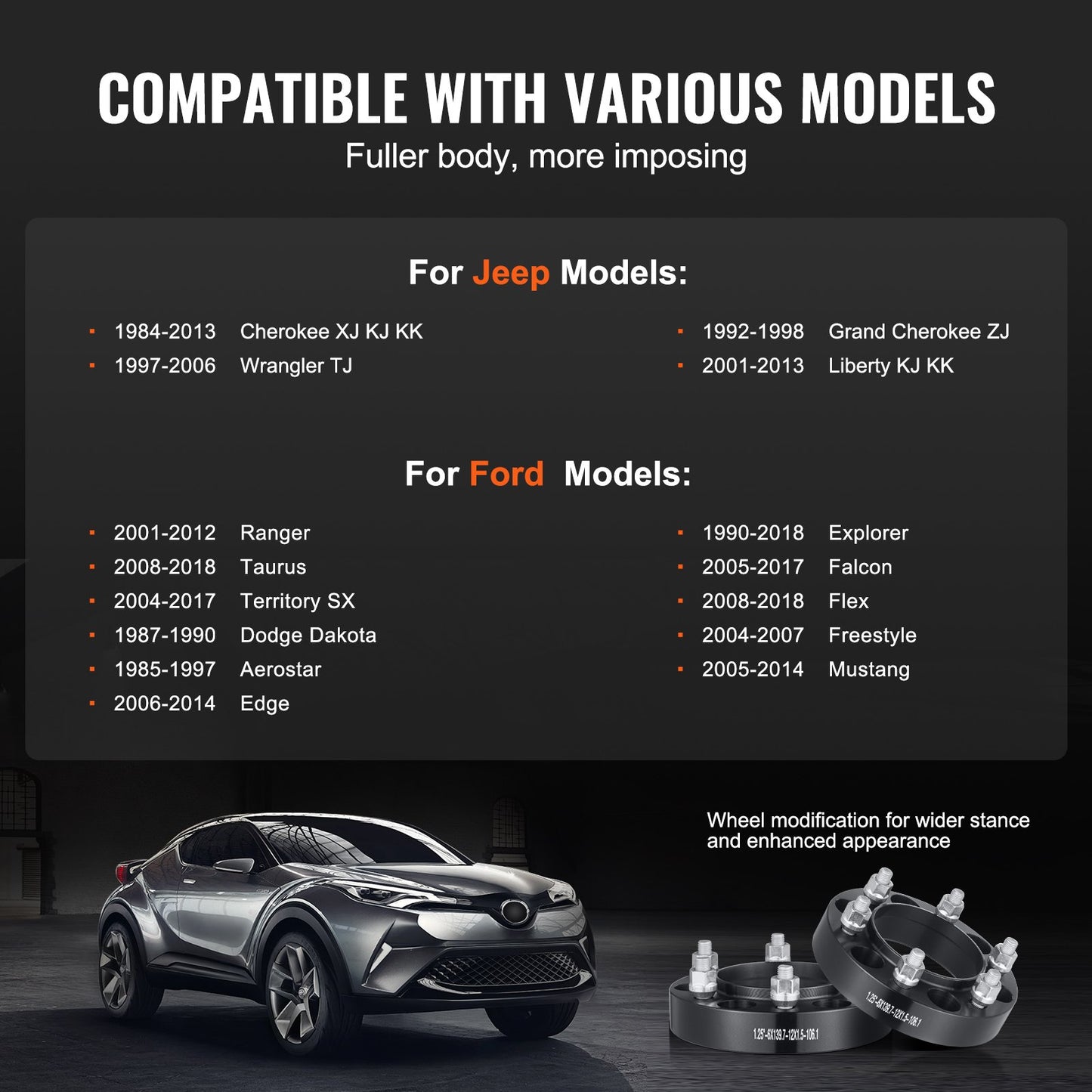 1" 5"x4.5" Wheel Spacers Wheel Adapters 5 Prong Forged Spacers 4 PCS Black