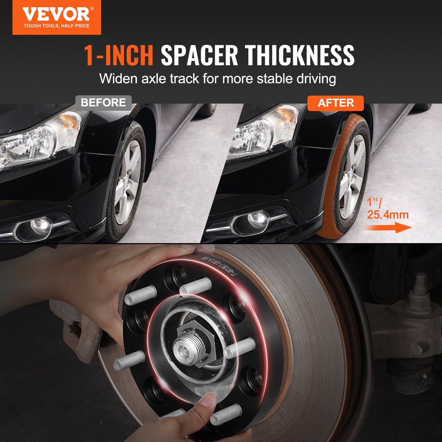 1" 6"x5.5" Wheel Spacers Wheel Adapters 6 Teeth Forged Spacers 4 PCS Black