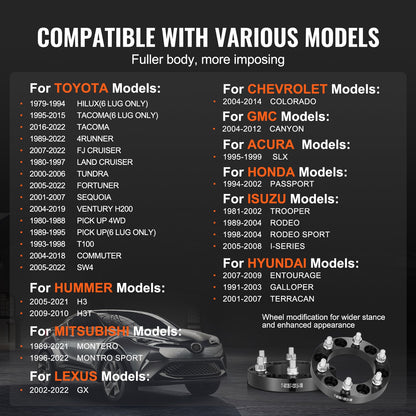 1" 6"x5.5" Wheel Spacers Wheel Adapters 6 Teeth Forged Spacers 4 PCS Black