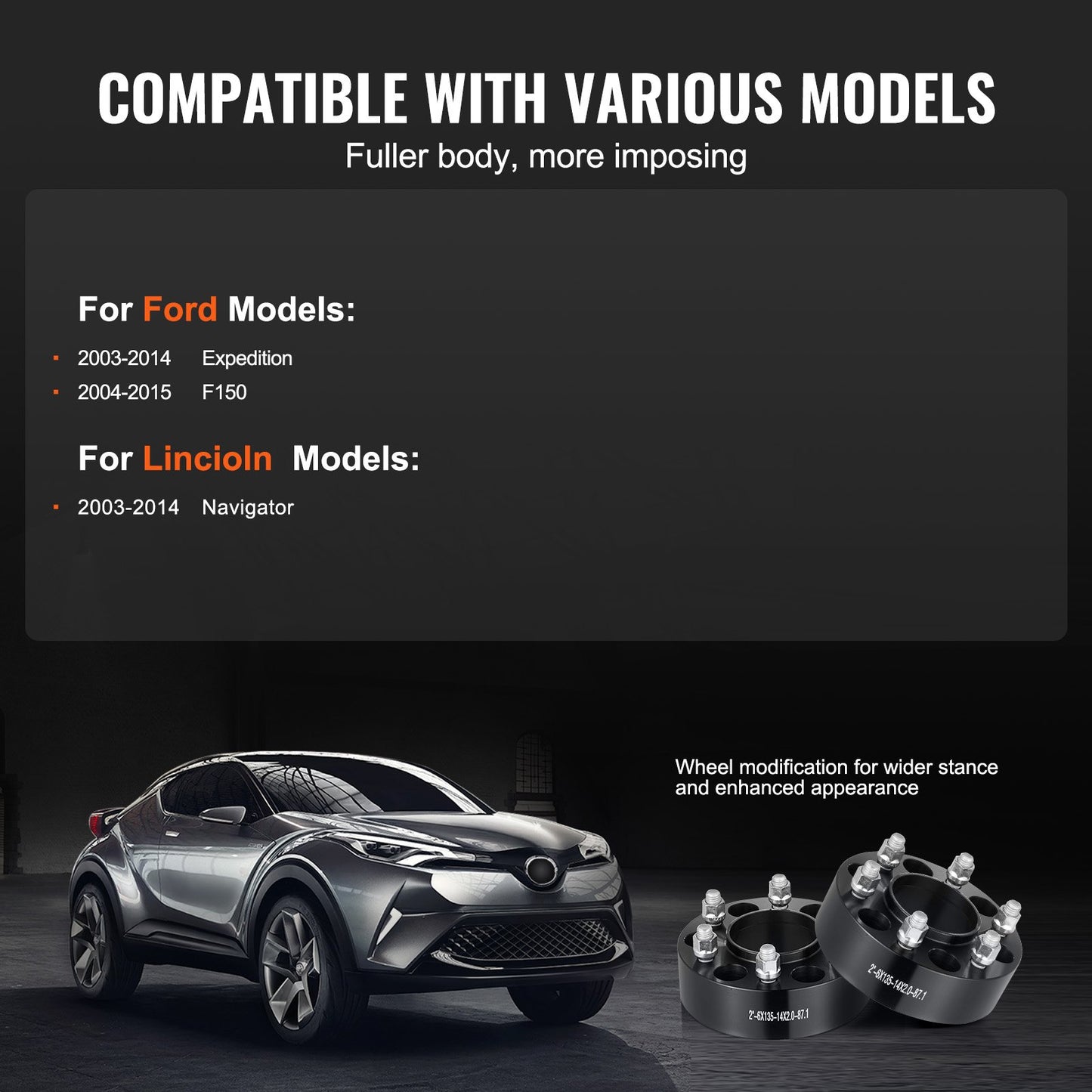 2" 6"x5.3" Hjulavståndsbrickor Hjuladaptrar 6 kuggar smidda distanser 4 ST Svart