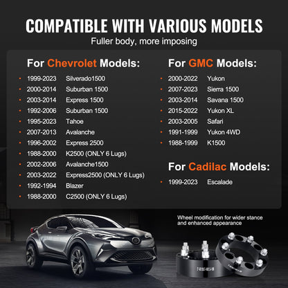 2" 6" x 5,5" Spurverbreiterungen Radadapter 6 Zähne Geschmiedete Distanzscheiben 4 PCS Schwarz