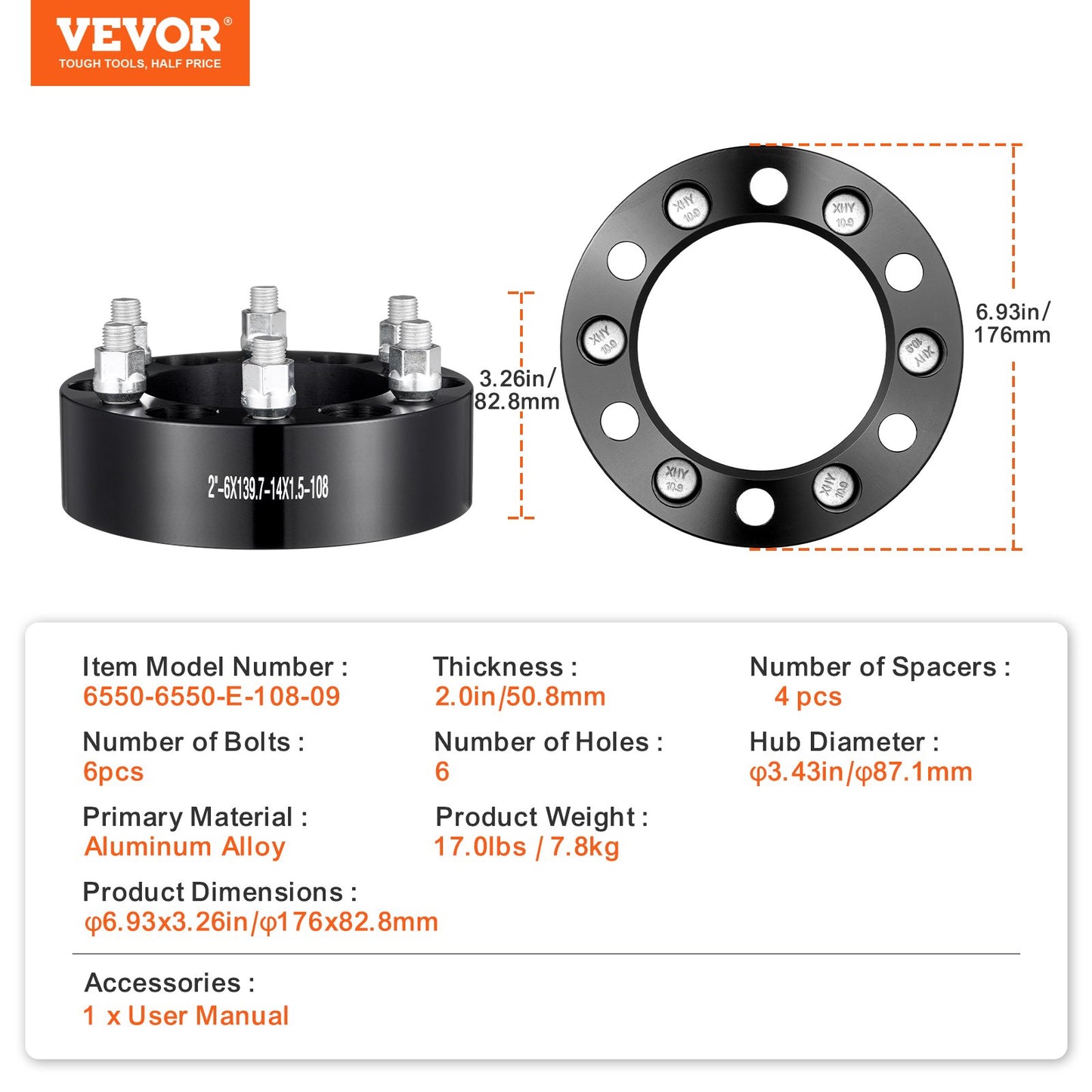 2" 6" x 5,5" Spurverbreiterungen Radadapter 6 Zähne Geschmiedete Distanzscheiben 4 PCS Schwarz