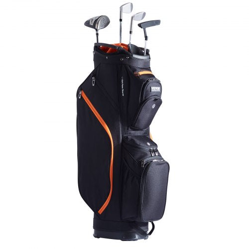 Golf Cart Bag with 14 Way Organizer Divider Top, 36” 13 Pockets Premium Cart Bag, Durable Golf Bags with Handles & Dust Cover & Detachable Straps for Men & Women, Black & Orange