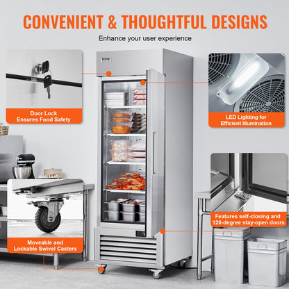Gewerbe-Gefrierschrank 20,12 Kubikfuß, Reichweite im Gefrierschrank mit Einzeltür, automatisches Abtauen, Edelstahl-Gefrierschrank mit 3 verstellbaren Ablagen, Temperaturregelung von -13 bis 5℉ und 4 Rädern