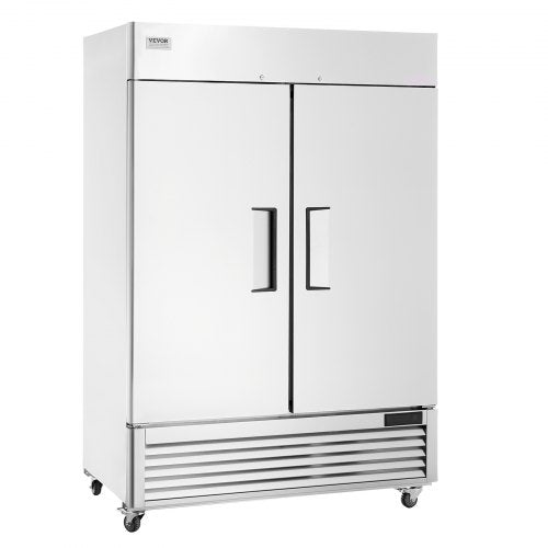 Commercial Refrigerator 44.21 Cu.ft, Reach In 54.4" W Upright Refrigerator 2 Doors, Auto-Defrost Stainless Steel Reach-in Refrigerator with 8 Shelves, 33 to 41℉ Temp Control, LED Light, 4 Wheels