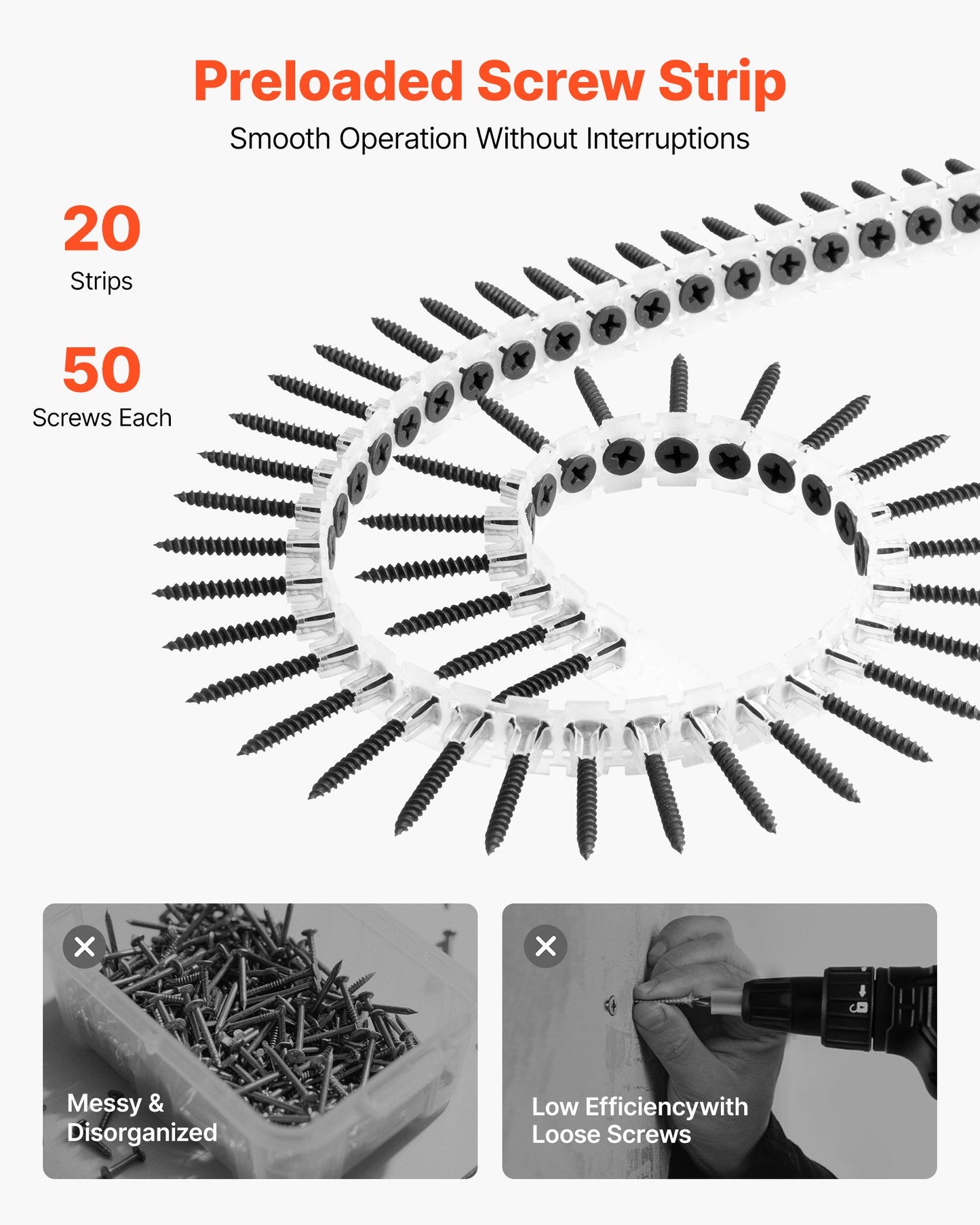 Screws, #6 x 1-1/4 inch Length Drywall to Wood Collated Screw, All Purpose High-Hardness Alloy Steel Self Drilling Drywall Screws, for Home DIY, Space Renovation(1000 per Box)