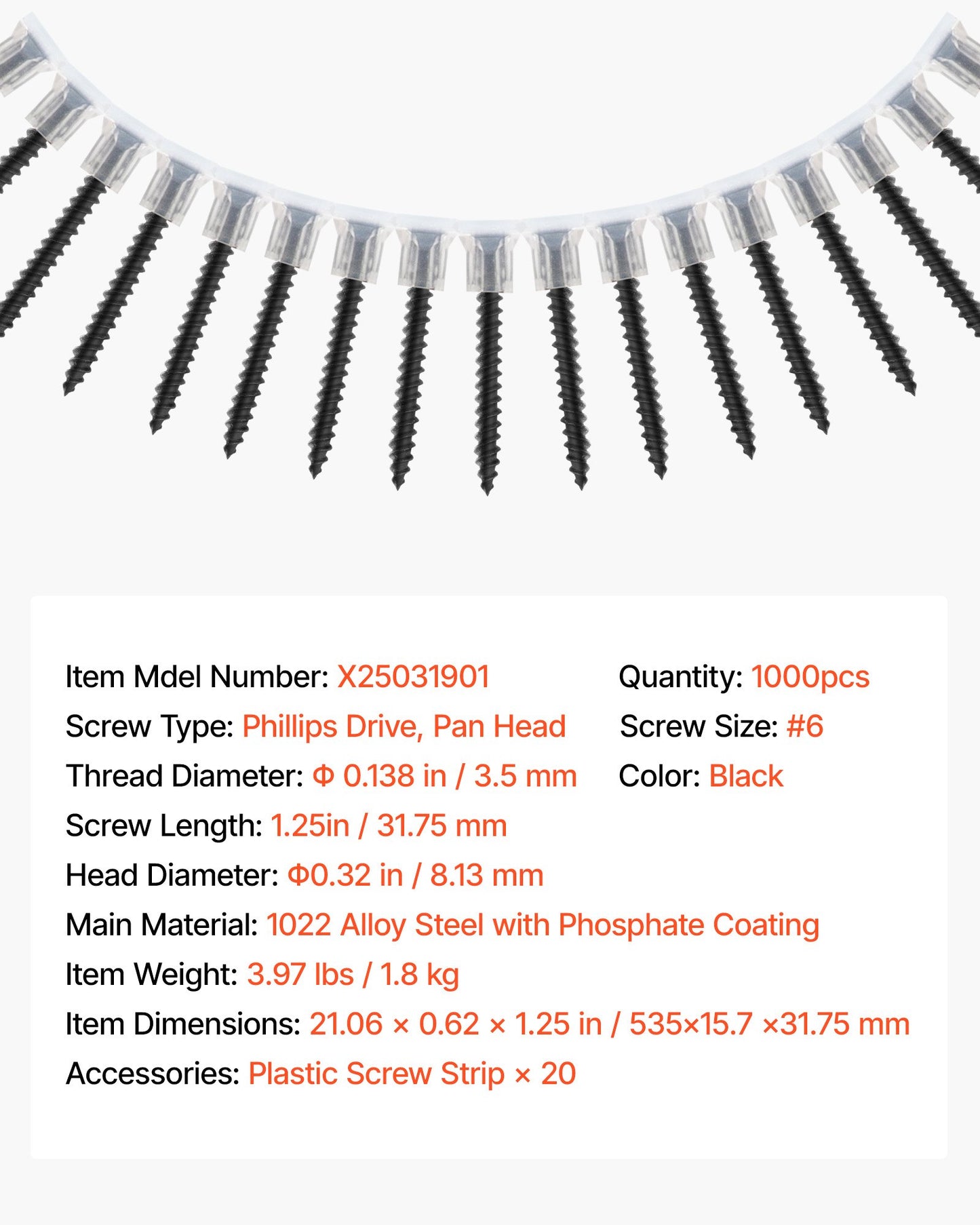 Screws, #6 x 1-1/4 inch Length Drywall to Wood Collated Screw, All Purpose High-Hardness Alloy Steel Self Drilling Drywall Screws, for Home DIY, Space Renovation(1000 per Box)