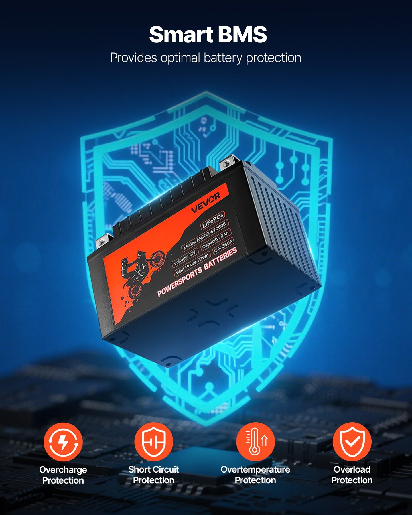 Motorcycle Battery, 12 Volt 6Ah, LiFePO4 Lithium Pre-Charged Powersports Battery, Maintenance Free & High Performance, Compatible with ATV, Motorcycle, Jet Skis, Scooter, UTV, and More