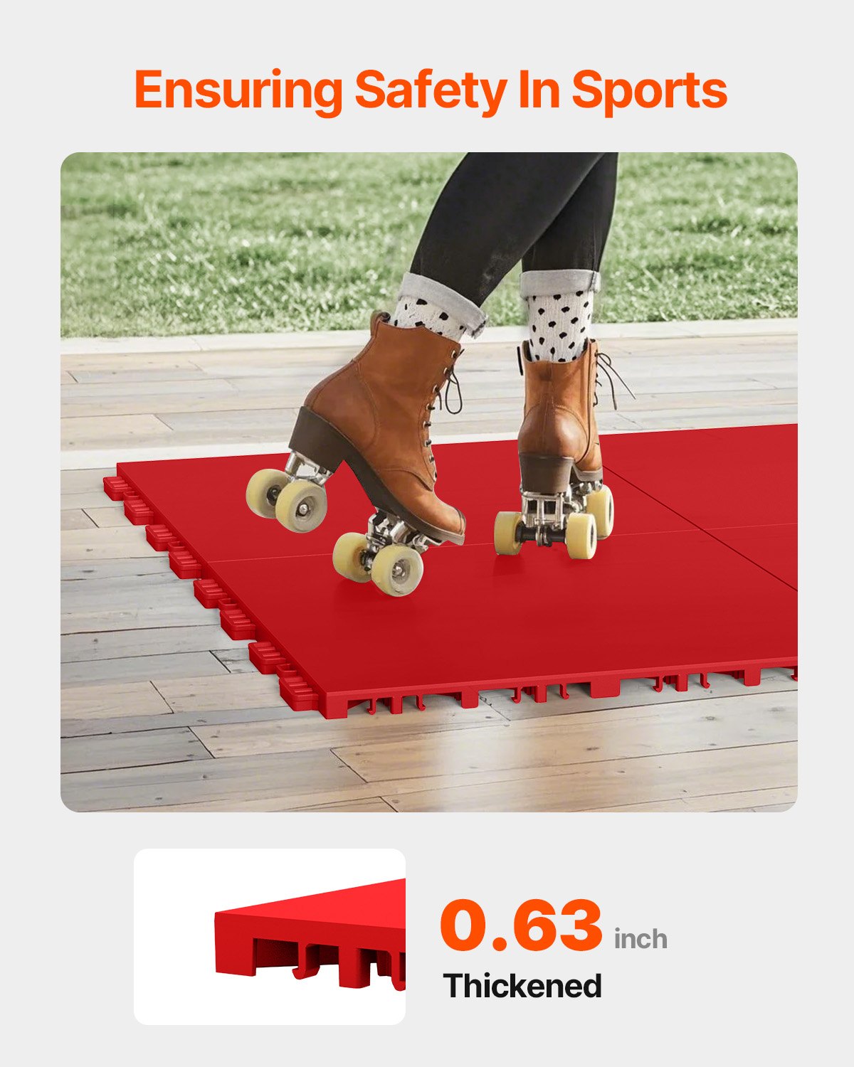 Turnhallen-Bodenbelag-Set, 8-teilig, ineinandergreifende PP-Puzzle-Gummifliesen, Rot