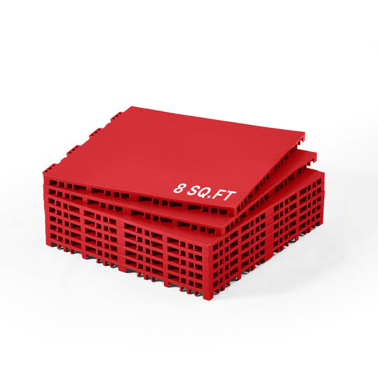 Gym Flooring Set 8 ST Interlocking PP Pussel Gummiplattor Röd