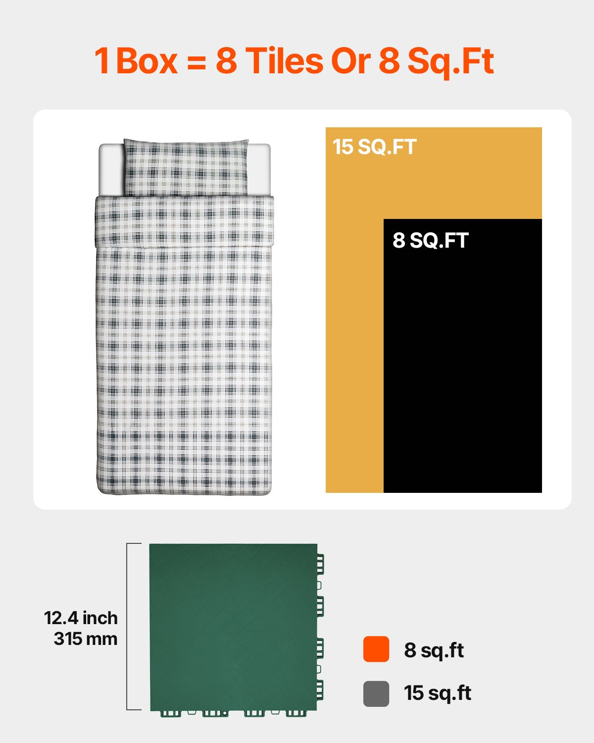 Gym Flooring Set 8 PCS Interlocking PP Puzzle Rubber Tiles Green