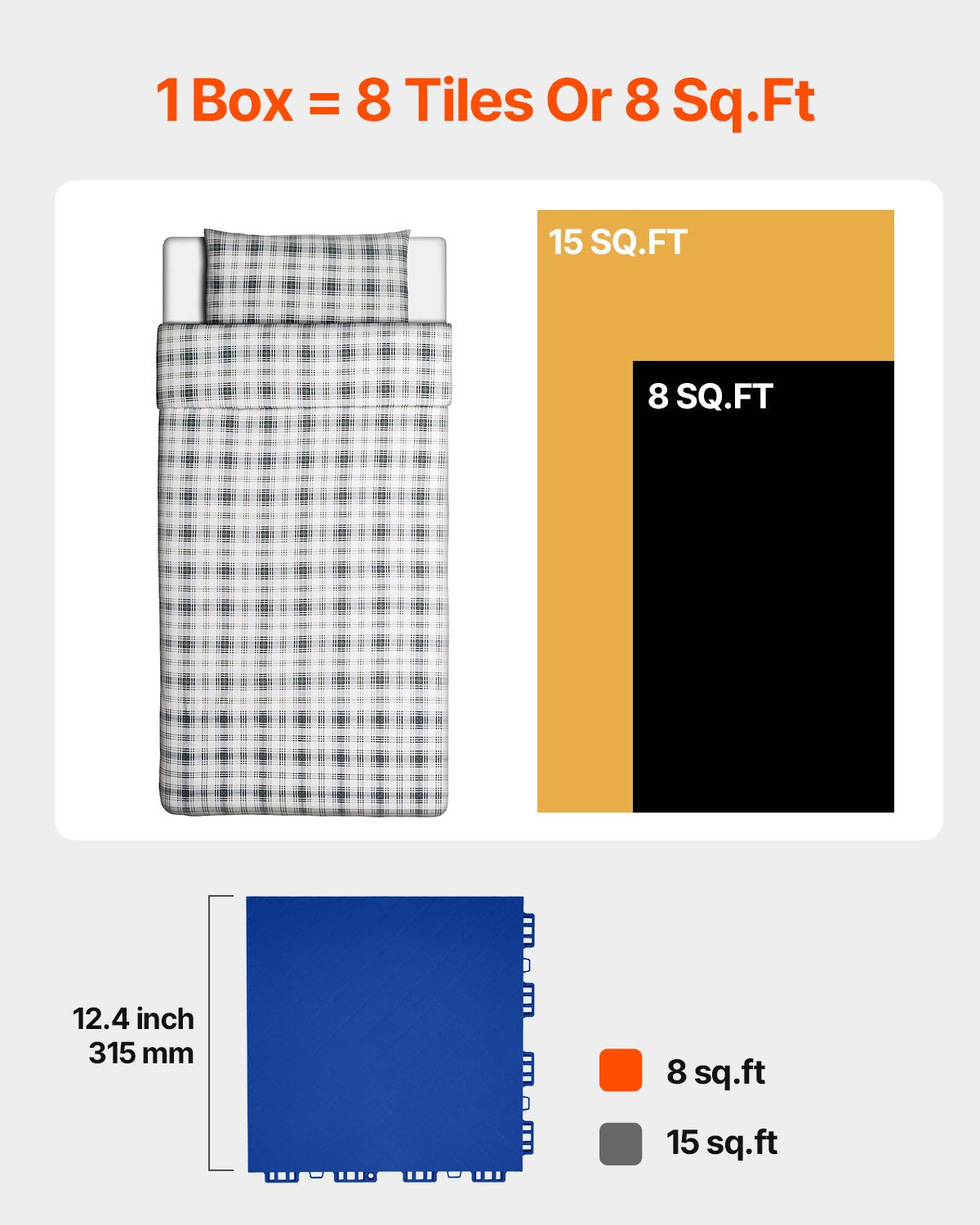 Gym Flooring Set 8 PCS Interlocking PP Puzzle Rubber Tiles Blue