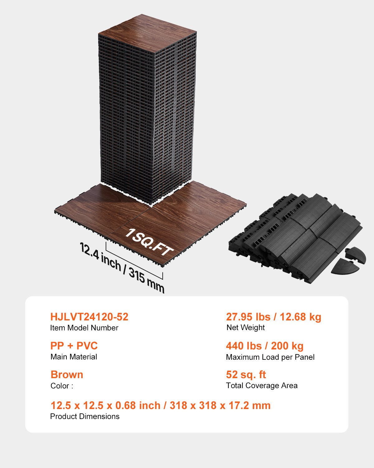 Turnhallenboden-Set, 52-teilig, ineinandergreifende PP+PVC-Puzzle-Gummifliesen