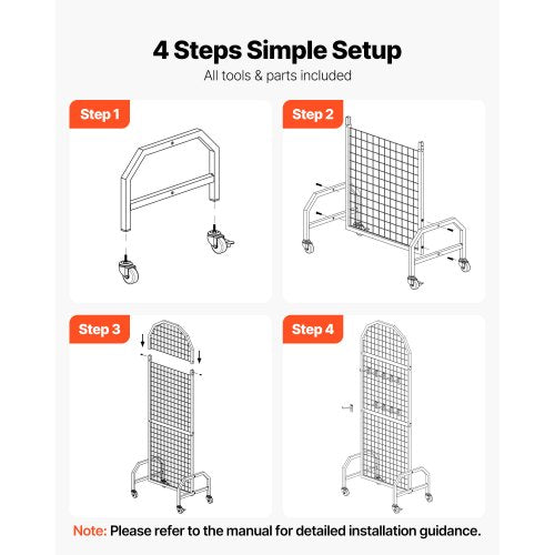 2er-Pack Wandpaneel mit Gitter 600 x 1640 mm Drahtgestell mit Rädern und Haken | EU