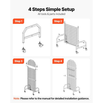 2er-Pack Wandpaneel mit Gitter 600 x 1640 mm Drahtgestell mit Rädern und Haken | EU