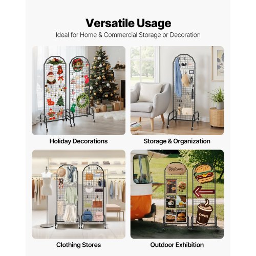 2er-Pack Wandpaneel mit Gitter 600 x 1640 mm Drahtgestell mit Rädern und Haken | EU