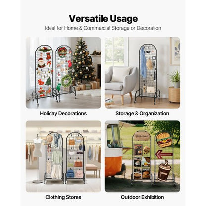 2er-Pack Wandpaneel mit Gitter 600 x 1640 mm Drahtgestell mit Rädern und Haken | EU