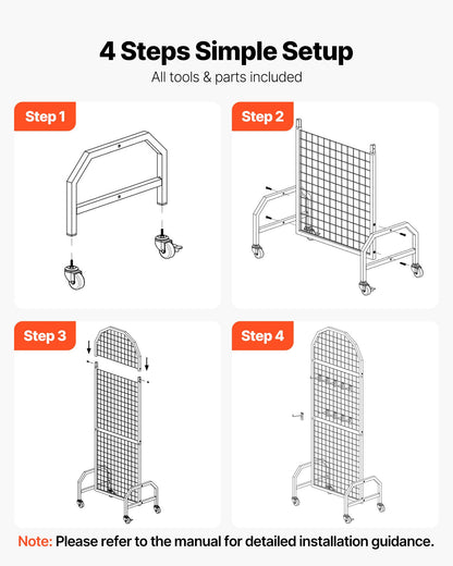 2 Packs Grid Wall Panels, 1.9 x 5.4 ft Wire Grid Panels Display Rack, Movable Art Display Shelf with Wheels and 20 Hooks, Black Carbon Steel Gridwall for Craft Show, Decor, Storage, Notice Board