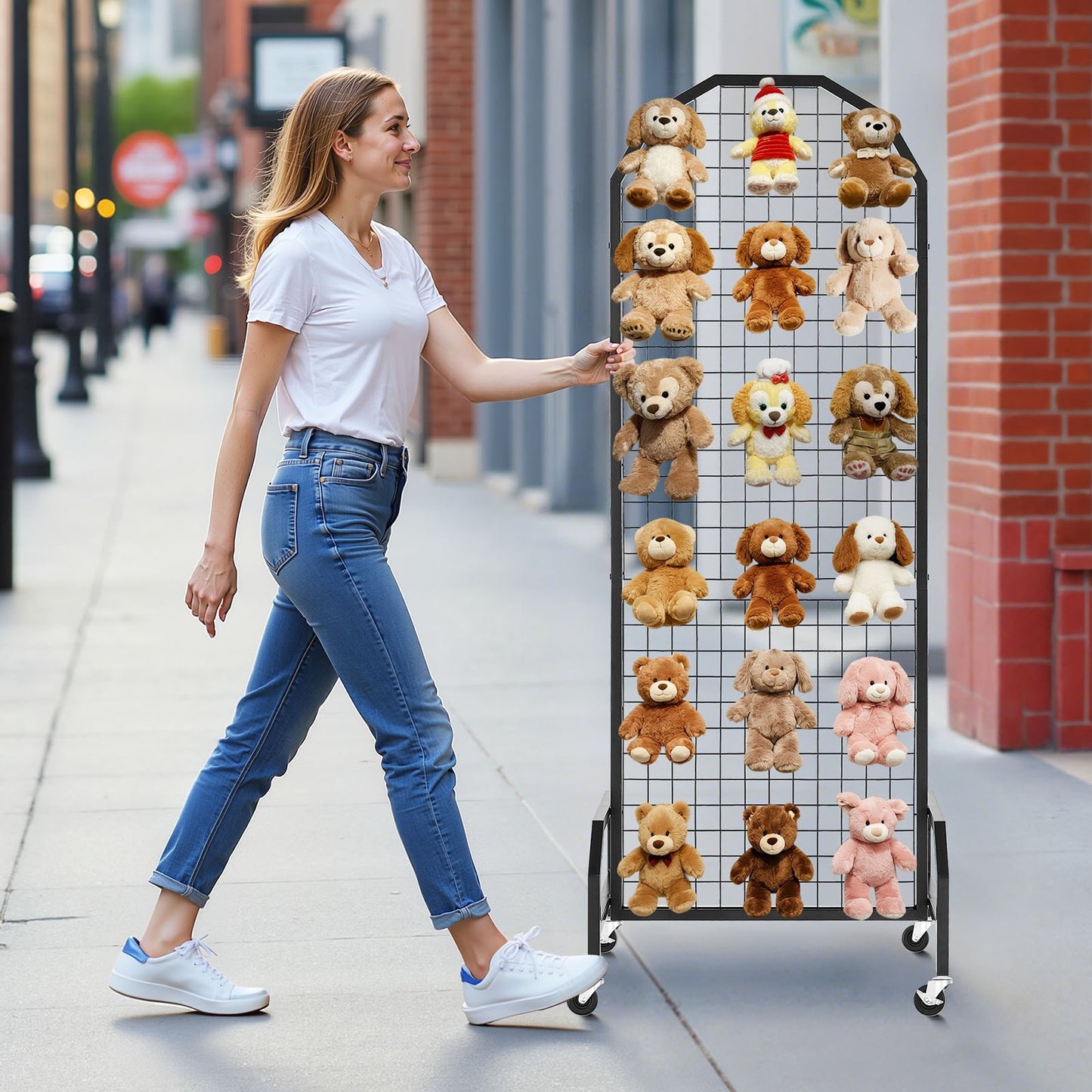 2 Packs Grid Wall Panels, 1.9 x 5.4 ft Wire Grid Panels Display Rack, Movable Art Display Shelf with Wheels and 20 Hooks, Black Carbon Steel Gridwall for Craft Show, Decor, Storage, Notice Board