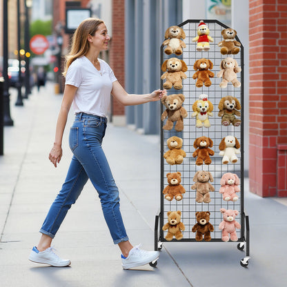 2 Packs Grid Wall Panels, 1.9 x 5.4 ft Wire Grid Panels Display Rack, Movable Art Display Shelf with Wheels and 20 Hooks, Black Carbon Steel Gridwall for Craft Show, Decor, Storage, Notice Board