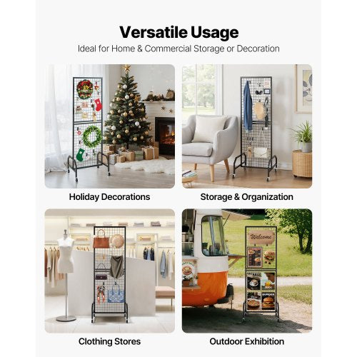 Väggpanel 600 x 1640 mm Trådställ med hjul och 10 krokar |  EU