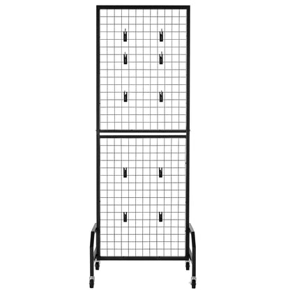 Grid Wall Panel, 1.9 x 5.4 ft Wire Grid Panels Display Rack, Movable Art Display Shelf with Wheels and 10 Hooks, Black Carbon Steel Gridwall for Craft Show, Decoration, Storage, Notice Board