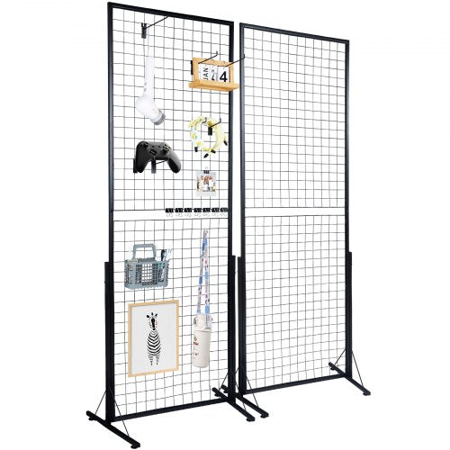 2' x 5.6' Grid Wall Panels Tower, 2 Packs Wire Gridwall Display Racks with T-Base Floorstanding, Double Side Gridwall Panels for Art Craft Shows, Retail Display with Extra Clips and Hooks