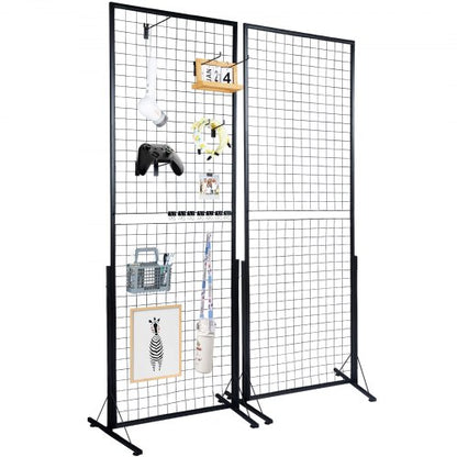 2' x 5.6' Grid Wall Panels Tower, 2 Packs Wire Gridwall Display Racks with T-Base Floorstanding, Double Side Gridwall Panels for Art Craft Shows, Retail Display with Extra Clips and Hooks