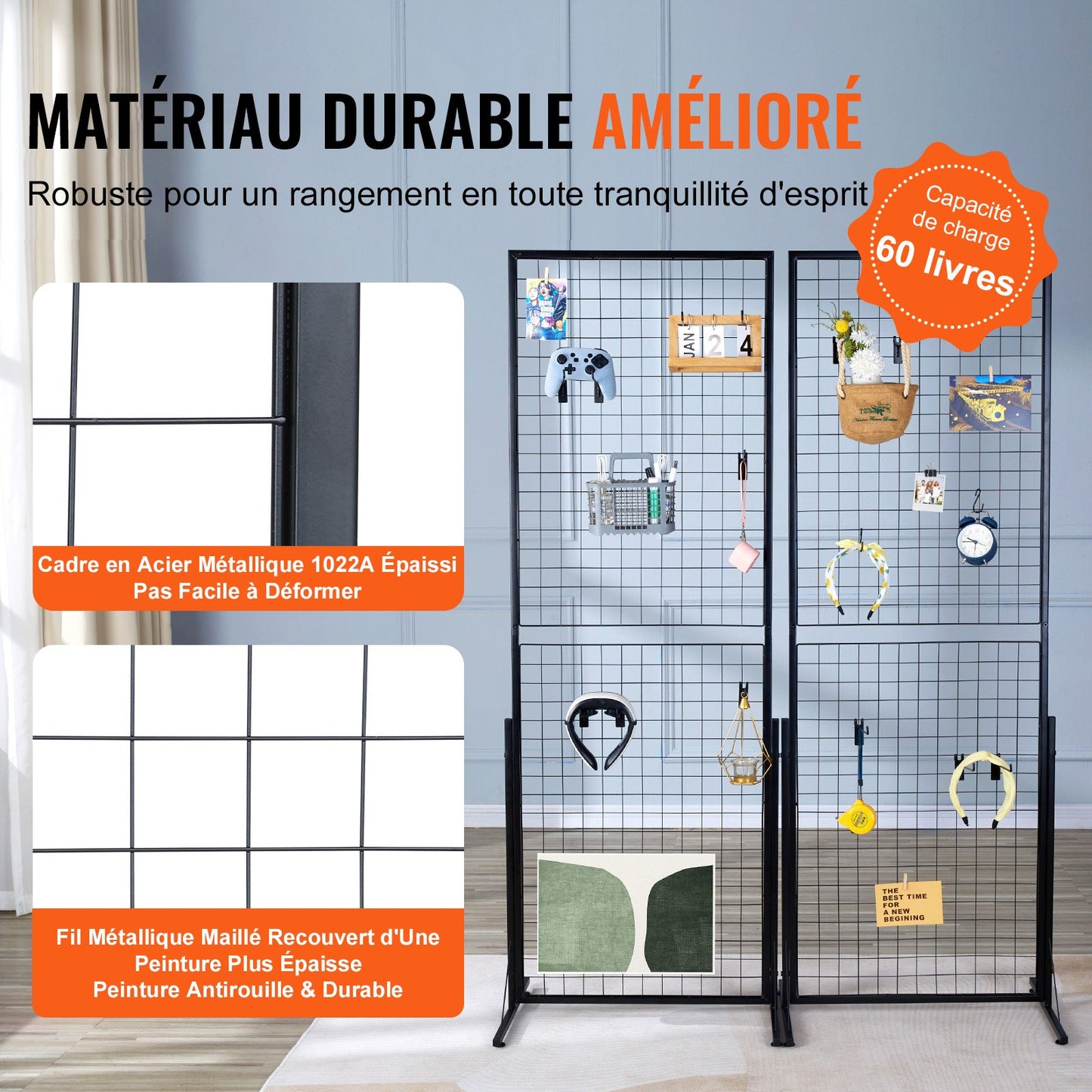 2' x 5.6' Grid Wall Panels Tower, 2 Packs Wire Gridwall Display Racks with T-Base Floorstanding, Double Side Gridwall Panels for Art Craft Shows, Retail Display with Extra Clips and Hooks