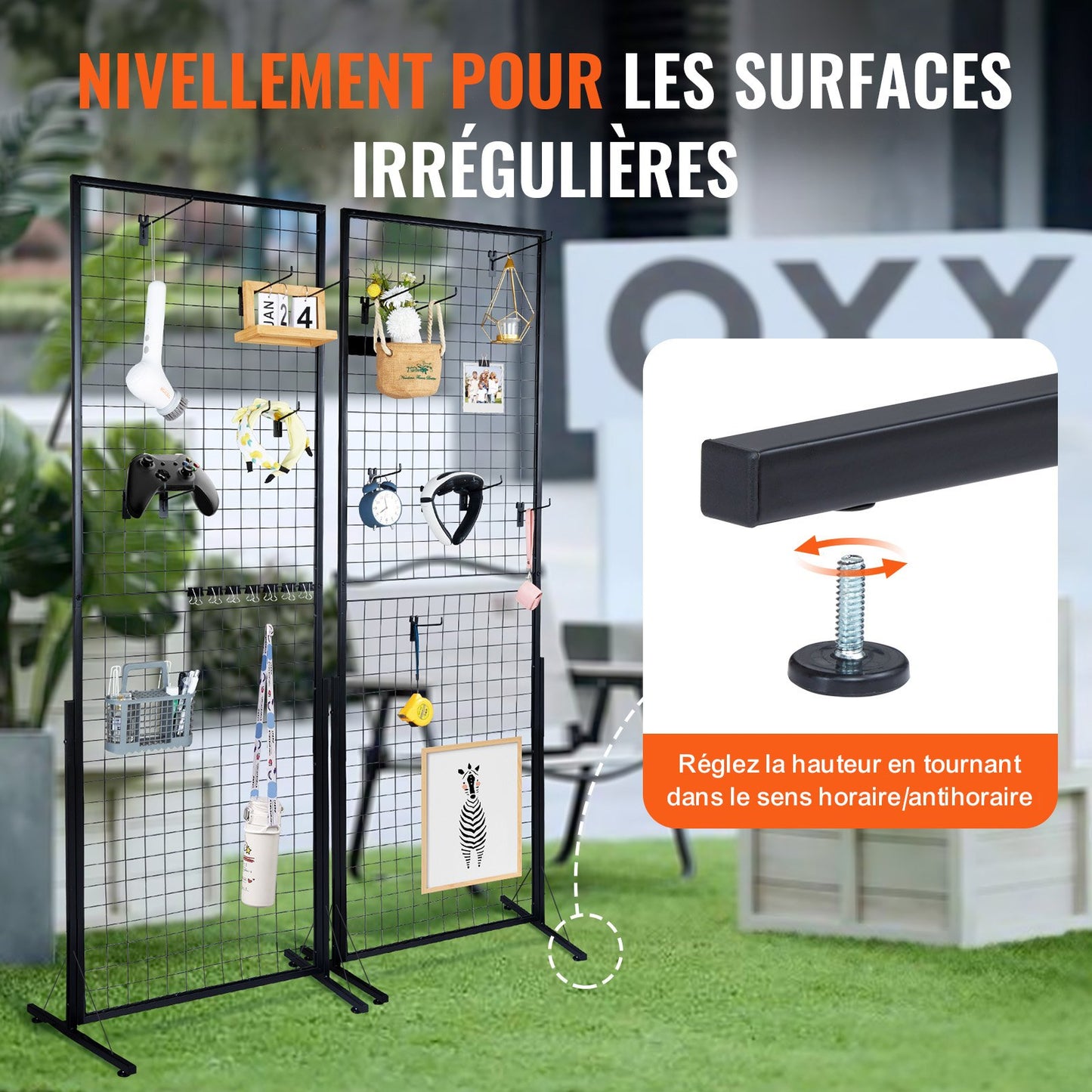 2' x 5.6' Grid Wall Panels Tower, 2 Packs Wire Gridwall Display Racks with T-Base Floorstanding, Double Side Gridwall Panels for Art Craft Shows, Retail Display with Extra Clips and Hooks