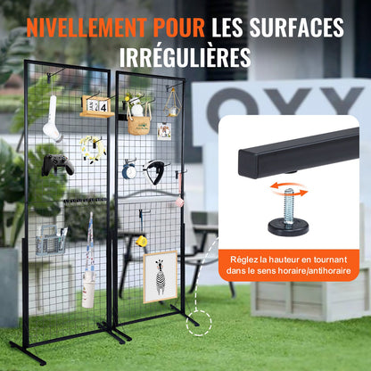 2' x 5.6' Grid Wall Panels Tower, 2 Packs Wire Gridwall Display Racks with T-Base Floorstanding, Double Side Gridwall Panels for Art Craft Shows, Retail Display with Extra Clips and Hooks