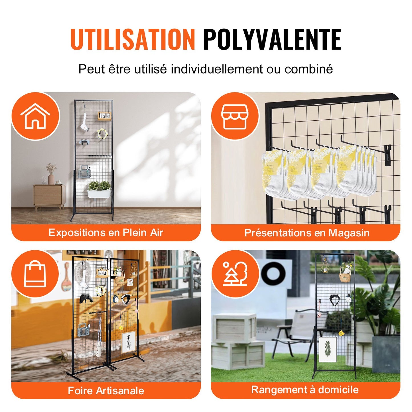 2' x 5.6' Grid Wall Panels Tower, 2 Packs Wire Gridwall Display Racks with T-Base Floorstanding, Double Side Gridwall Panels for Art Craft Shows, Retail Display with Extra Clips and Hooks