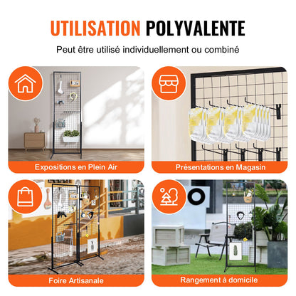 2' x 5.6' Grid Wall Panels Tower, 2 Packs Wire Gridwall Display Racks with T-Base Floorstanding, Double Side Gridwall Panels for Art Craft Shows, Retail Display with Extra Clips and Hooks