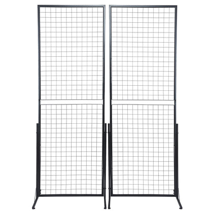 2' x 5.6' Grid Wall Panels Tower, 2 Packs Wire Gridwall Display Racks with T-Base Floorstanding, Double Side Gridwall Panels for Art Craft Shows, Retail Display with Extra Clips and Hooks