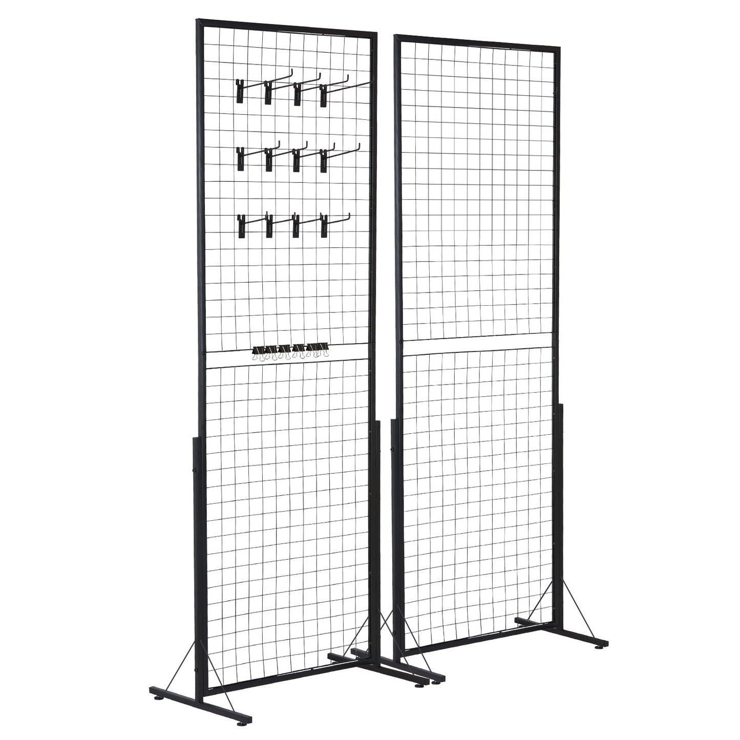 2' x 5.6' Grid Wall Panels Tower, 2 Packs Wire Gridwall Display Racks with T-Base Floorstanding, Double Side Gridwall Panels for Art Craft Shows, Retail Display with Extra Clips and Hooks