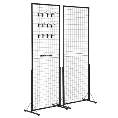 2' x 5.6' Grid Wall Panels Tower, 2 Packs Wire Gridwall Display Racks with T-Base Floorstanding, Double Side Gridwall Panels for Art Craft Shows, Retail Display with Extra Clips and Hooks