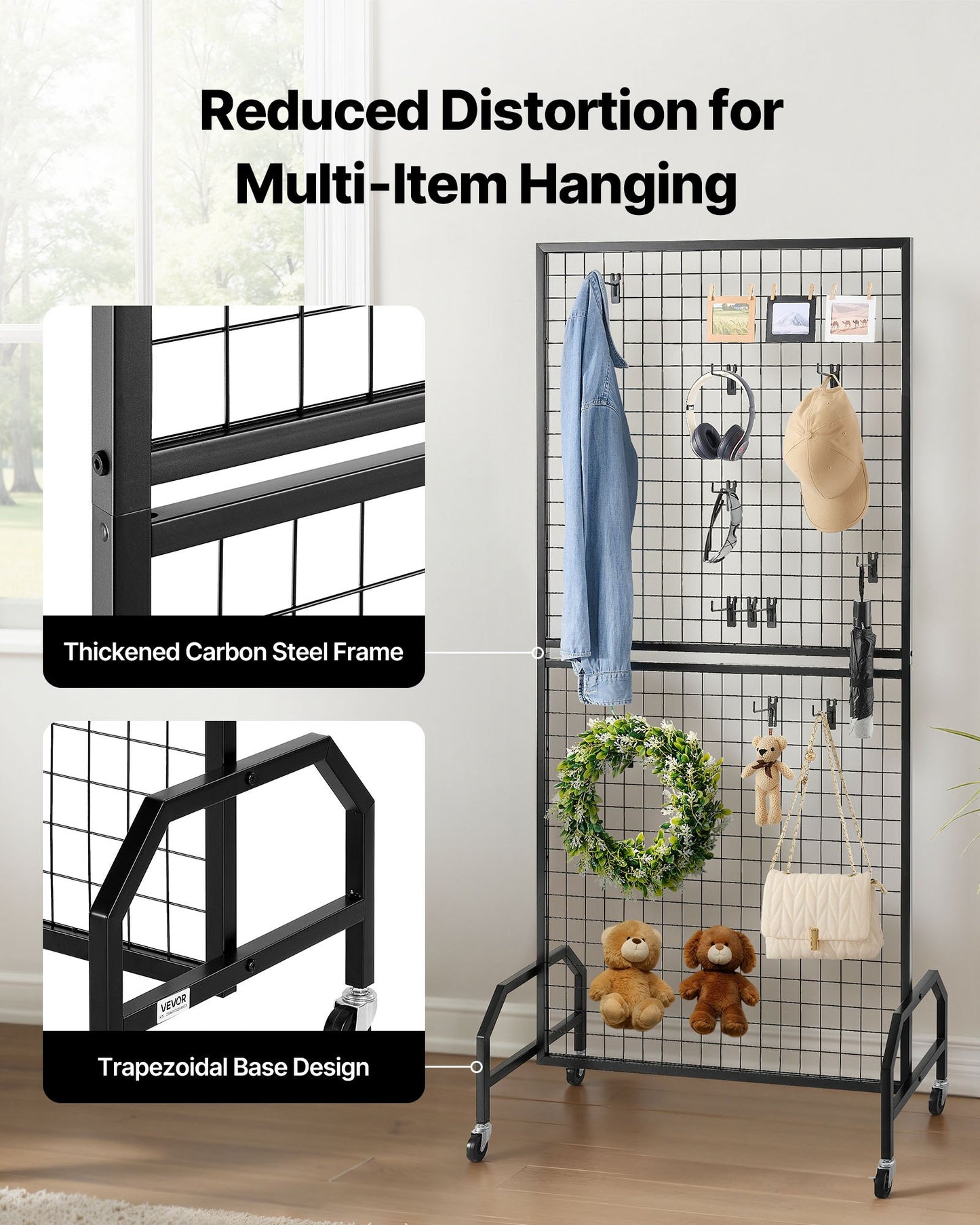 2 Packs Grid Wall Panels, 2.9 x 5.9 ft Wire Grid Panels Display Rack, Movable Art Display Shelf with Wheels and 10 Hooks, Black Carbon Steel Gridwall for Craft Show, Decor, Storage, Notice Board