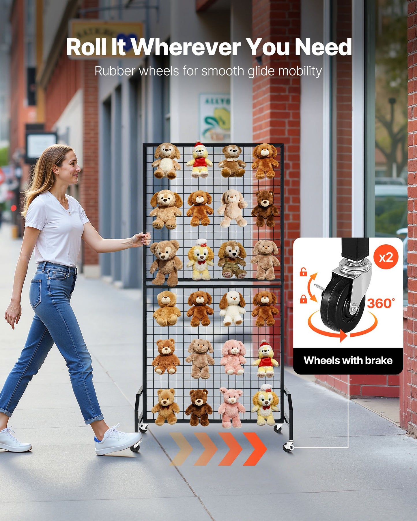 2 Packs Grid Wall Panels, 2.9 x 5.9 ft Wire Grid Panels Display Rack, Movable Art Display Shelf with Wheels and 10 Hooks, Black Carbon Steel Gridwall for Craft Show, Decor, Storage, Notice Board