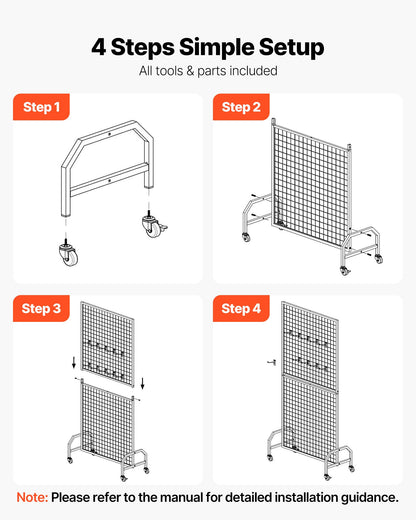 2 Packs Grid Wall Panels, 2.9 x 5.9 ft Wire Grid Panels Display Rack, Movable Art Display Shelf with Wheels and 10 Hooks, Black Carbon Steel Gridwall for Craft Show, Decor, Storage, Notice Board