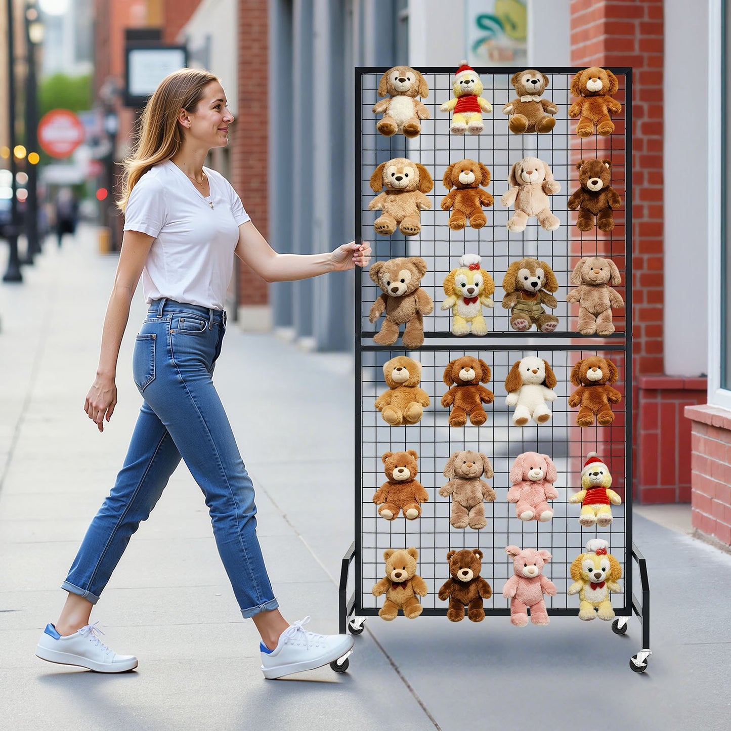 2 Packs Grid Wall Panels, 2.9 x 5.9 ft Wire Grid Panels Display Rack, Movable Art Display Shelf with Wheels and 10 Hooks, Black Carbon Steel Gridwall for Craft Show, Decor, Storage, Notice Board