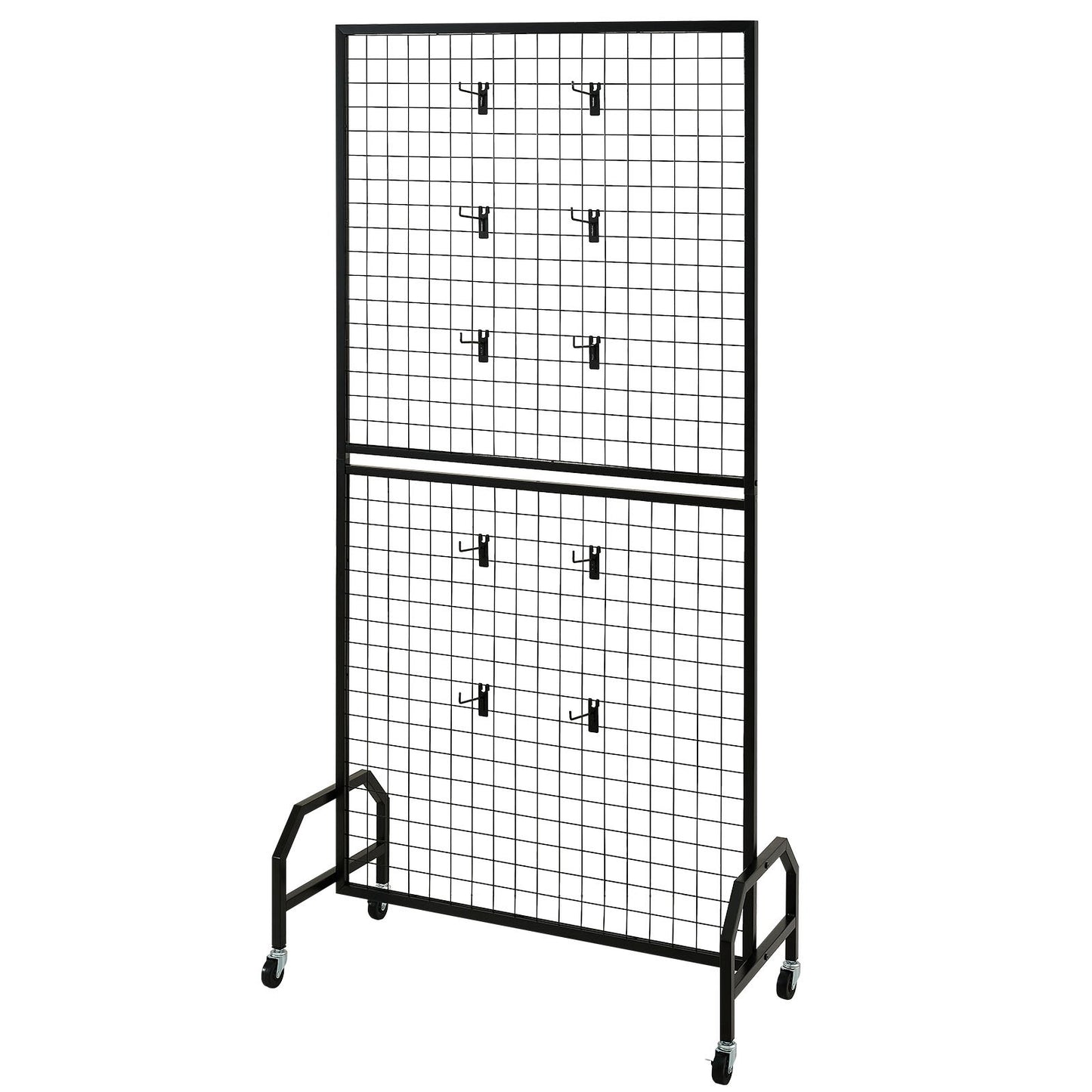 2 Packs Grid Wall Panels, 2.9 x 5.9 ft Wire Grid Panels Display Rack, Movable Art Display Shelf with Wheels and 10 Hooks, Black Carbon Steel Gridwall for Craft Show, Decor, Storage, Notice Board