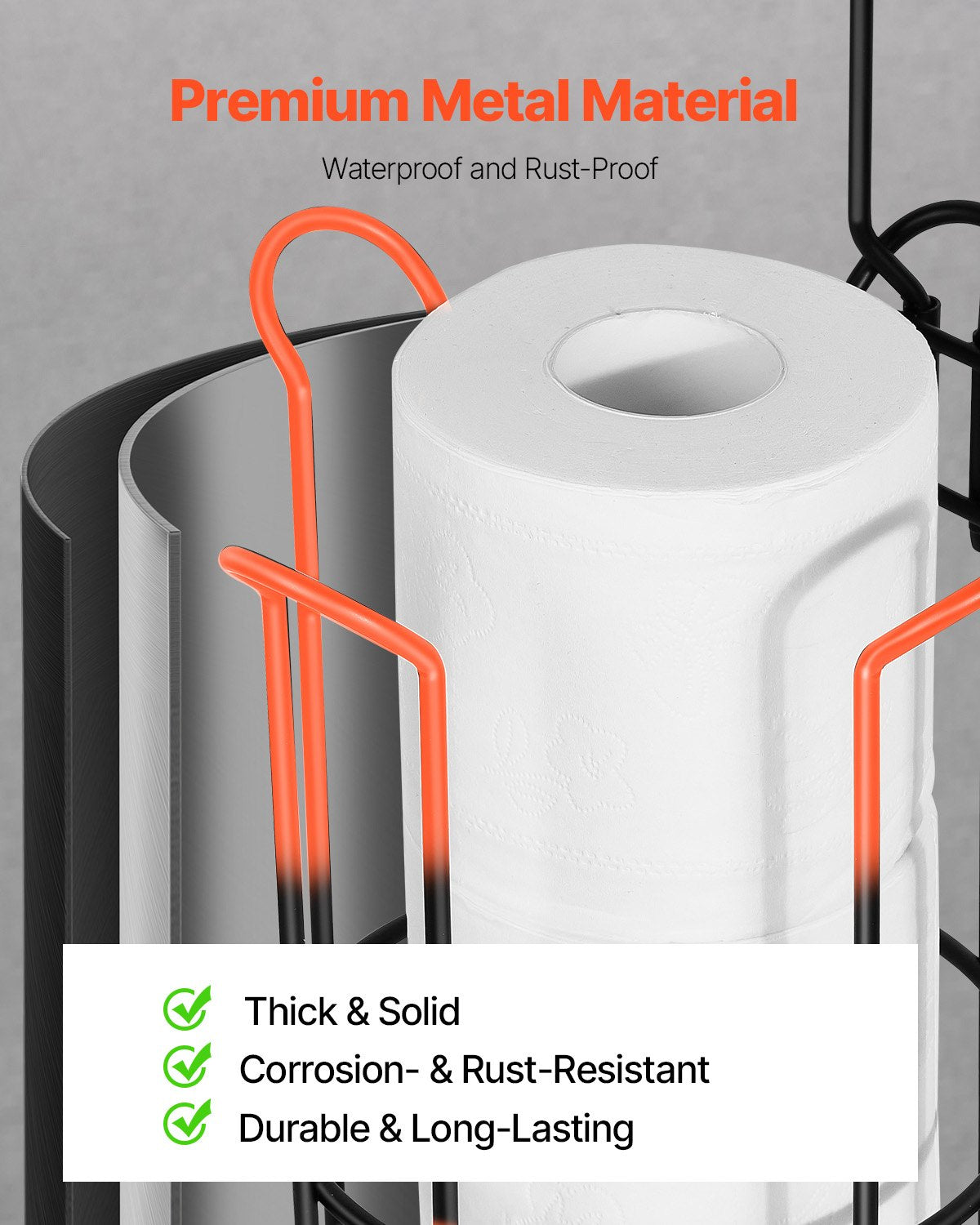 Free Standing Toilet Paper Holder with Shelf, 3-in-1 Premium Metal Material, Store Up to 4 Mega Rolls, Elevated Base Design, Tissue Roll Storage Rack for Bathroom, Washroom, Matte Black