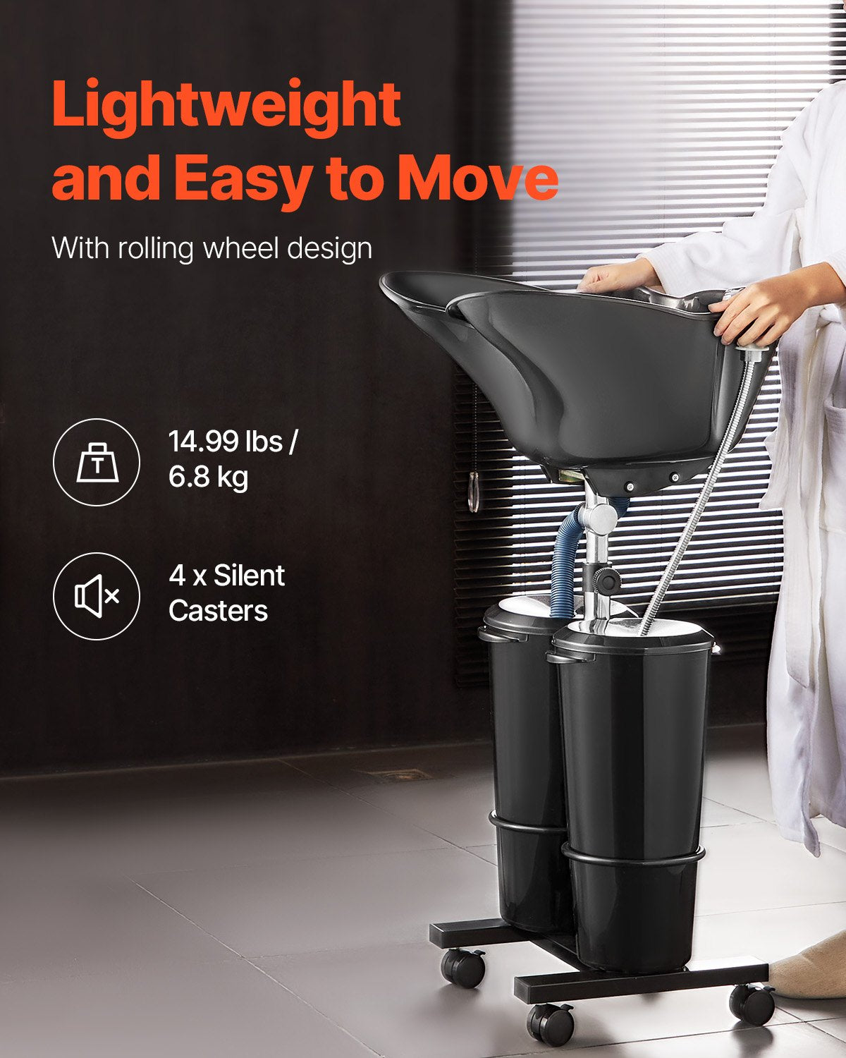 Portabel schamposkål med avloppsslang 2 hinkar Justerbar höjd Salongsvask