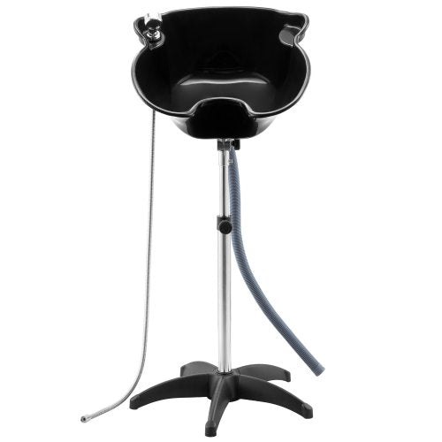 Portable Shampoo Bowl, Deep Shampoo Sink with Adjustable Height & Angle, Includes Drain Hose, Shower Head, Lightweight Hair Wash Basin for Barber Salon Spa Center & Home Use, Black